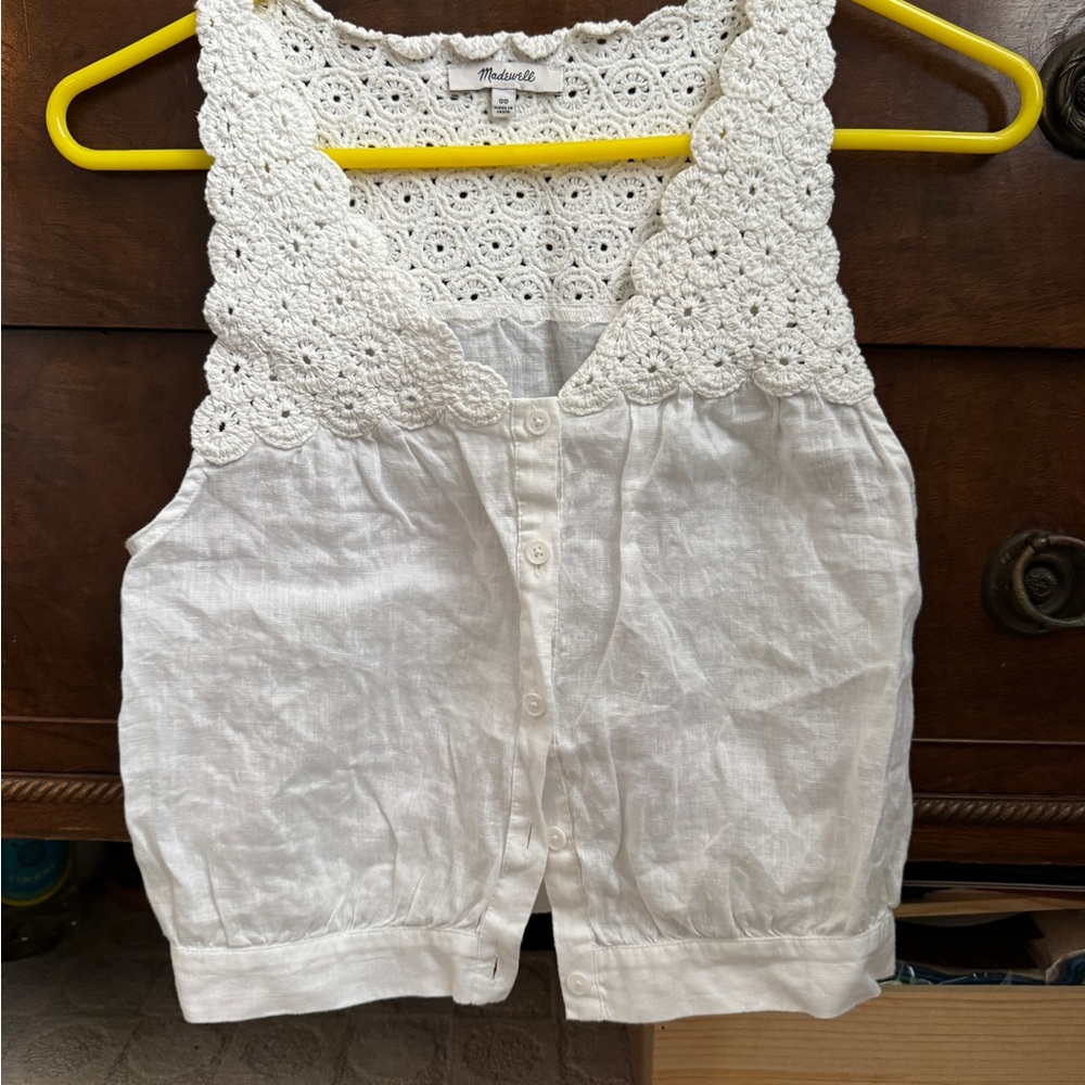 Madewell White Crochet Yoke Linen Tank